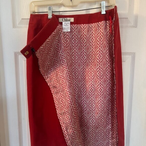 Chloe VTG Red Pencil Skirt  Multi Color Zipper Size 38 / US Size 6 Reversible(?) - Picture 8 of 13